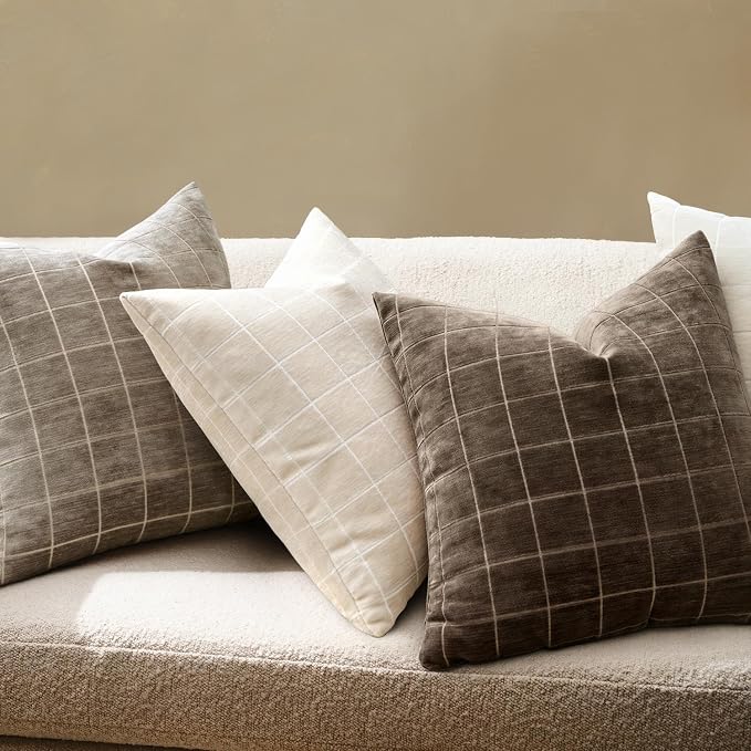 MIULEE Decorative Chenille Check Throw Pillow Covers Vintage Plaid Couch - Image 3