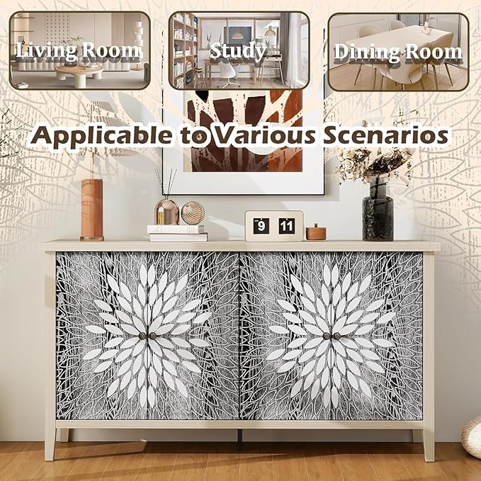 58" Sideboard Buffet Cabinet, Storage Cabinet - Image 4