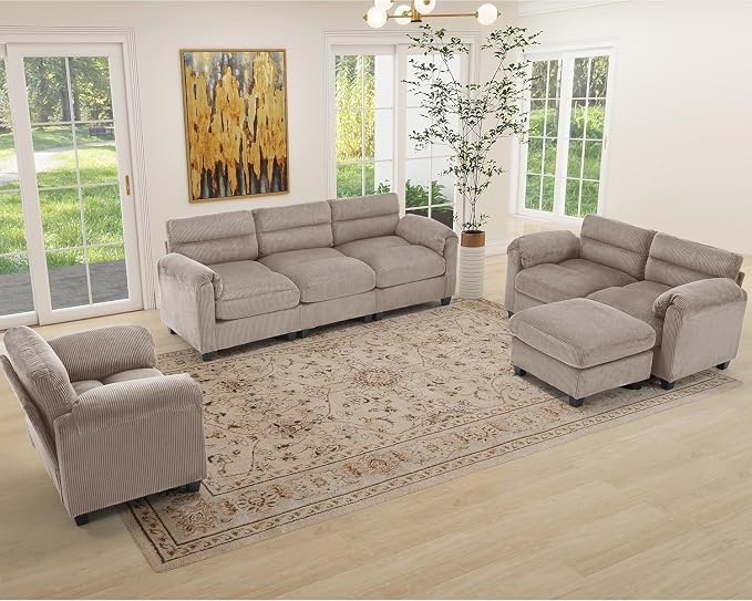 HAOMARKETS Corduroy 2-Piece Sofa Set, Upholstered Ottoman and Accent Chair Sofa - Image 7