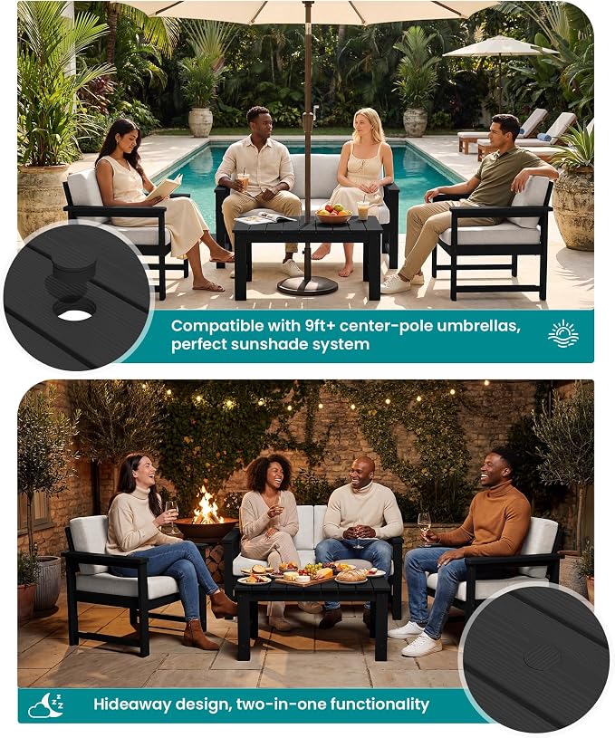 SERWALL 5 Pieces HDPE Outdoor Conversation Sofa Set - Image 3