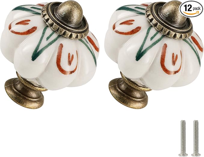 Ivory Pumpkin Knobs 12 Pack Ceramic Cabinet Knobs Vintage Drawer Pulls by Zernmiarder