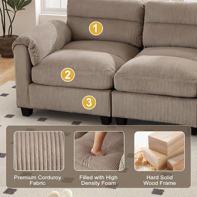 HAOMARKETS Corduroy 4-Piece Sofa Set, Upholstered Ottoman Set of 2 and Accent - Image 3