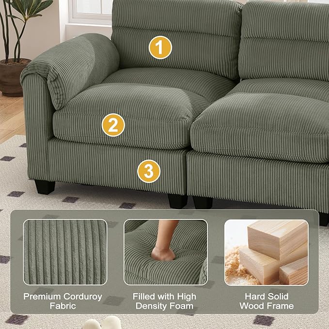 HAOMARKETS Corduroy Sofa Set, Upholstered Armchair and Loveseat - Image 4