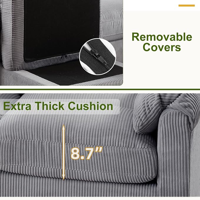 HAOMARKETS Corduroy Sofa Set, Upholstered Ottoman Footrest, Modern Living Room - Image 6