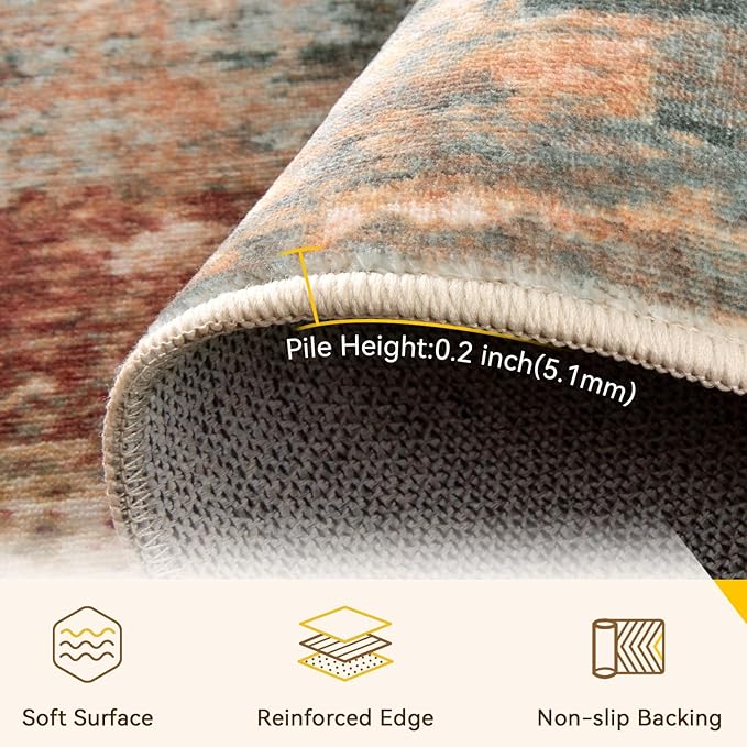 RELEANY Washable Area Rugs 4'x5' Non-Slip Modern Abstract Soft - Image 4