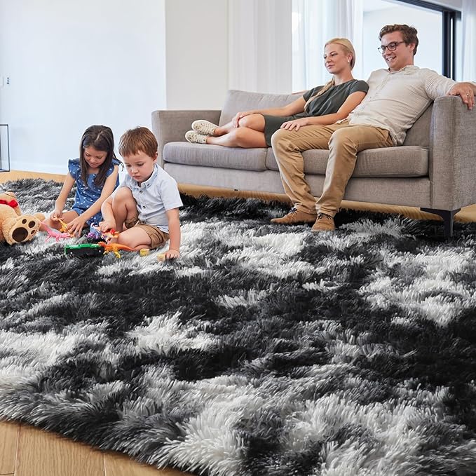 PAGISOFE Black White Grey Rugs for Living Room 5x8, Shag Fuzzy Fluffy - Image 7