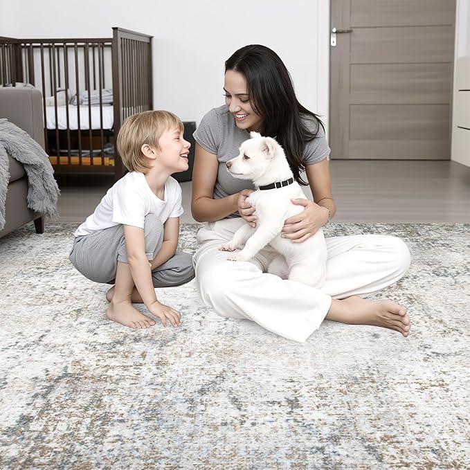 2'x5'Runner Rug Washable Rug: Modern Abstract Soft Thin Runner Rug Brown Grey - Image 8