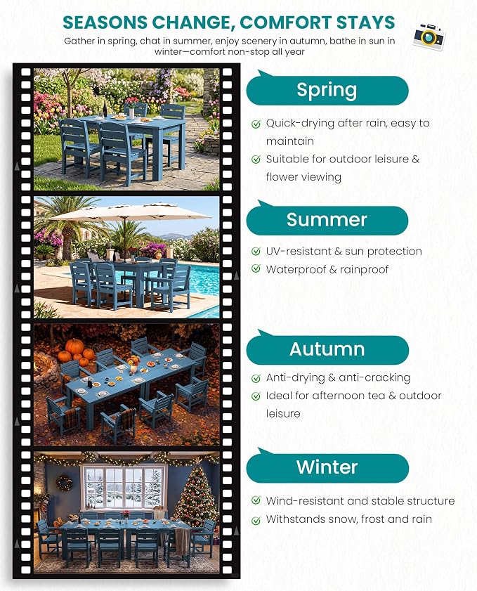 SERWALL HDPE Dining Set for 6: 1 Umbrella Hole Table, 4 Armless + 2 Armchairs. - Image 8