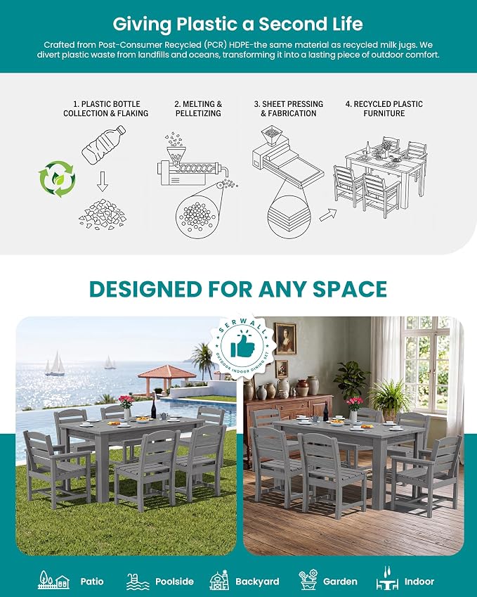 SERWALL Patio Dining Set with 15FT Double Side Umbrella, Outdoor Dining Sets - Image 7