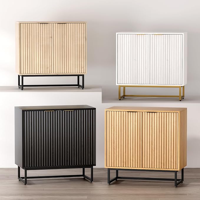 EYYTHUNG Fluted Storage Cabinet Set of 2, Sideboard Buffet Cabinet Modern - Image 8