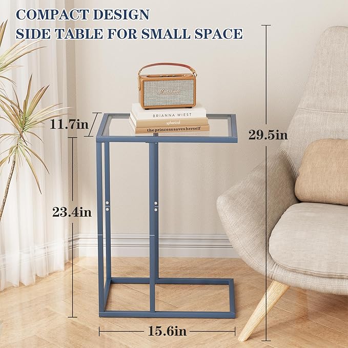 C Table End Table, Glass Couch Side Table, Tempered Glass Snack Side Table - Image 3