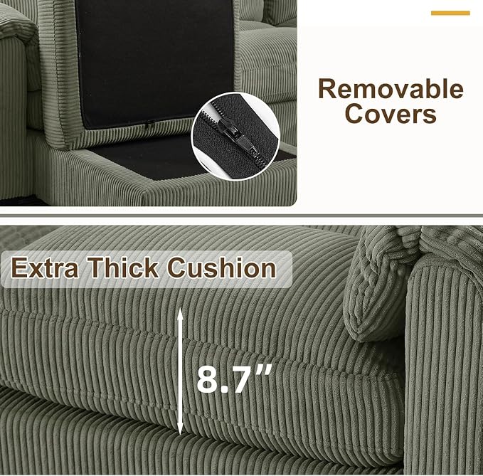 HAOMARKETS Corduroy Sofa Set, Upholstered Ottoman, Modern Loveseat and 3-Seater - Image 6