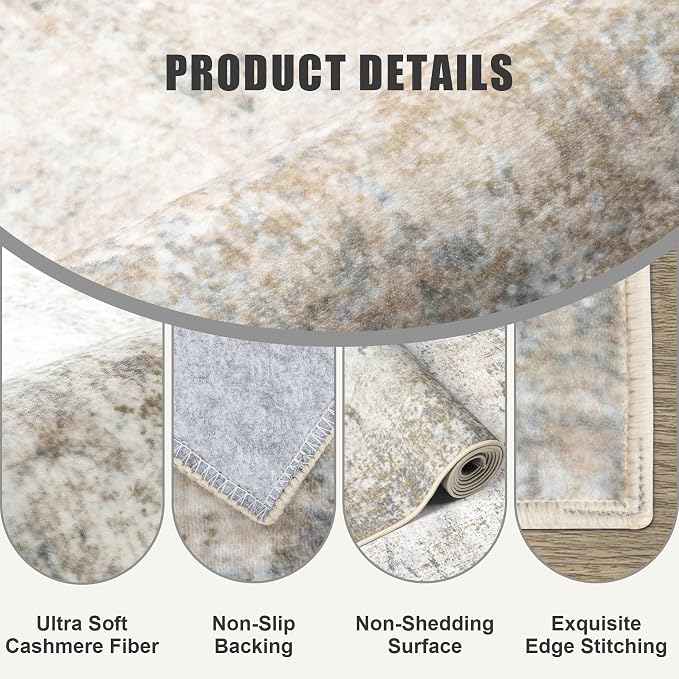 Round Area Rug for Living Room: 8 ft Washable Modern Abstract Soft Thin Rug - Image 6