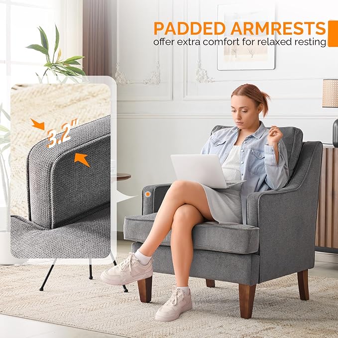VINGLI Grey Accent Chairs Set of 2, Mid Century Modern Chairs, Upholstered - Image 5