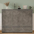 KEIKI Queen Murphy Bed Cabinet Charging Station & Geometrical Panel, Pine Wood by KEIKI