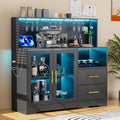 Home Bar Cabinet with Adjustable RGB LED Light, Wine & Coffee Storage with Rack by GIODIR