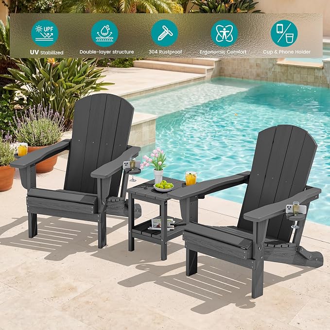 SERWALL Foldable Adirondack Chair Set of 2, HDPE Adirondack Chair - Image 2