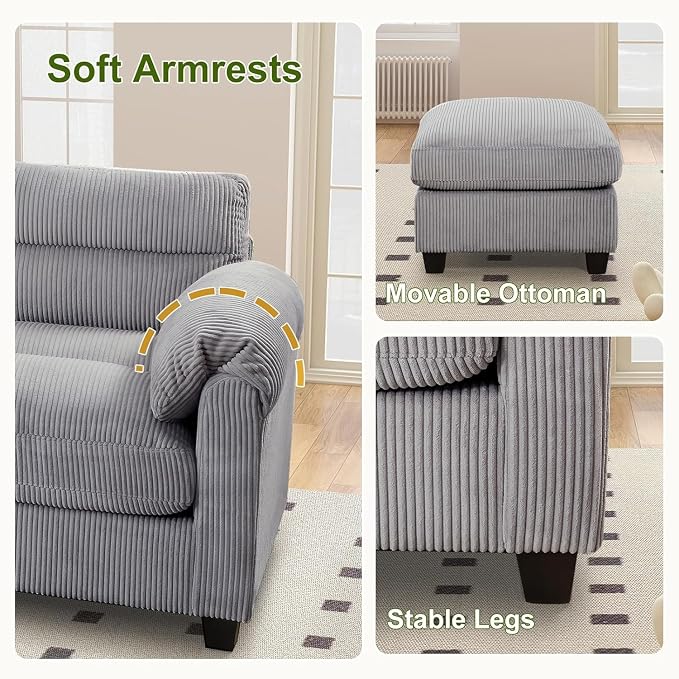 HAOMARKETS Corduroy Sofa Set, Comfy 3-Seater Couches - Image 4