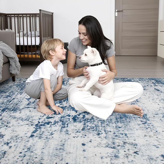 Round Area Rug for Living Room: 6 ft Washable Modern Abstract Soft Thin Rug - Image 7
