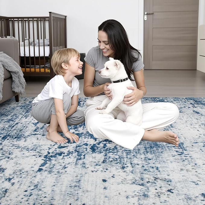 Round Area Rug for Living Room: 4 ft Washable Modern Abstract Soft Thin Rug - Image 7