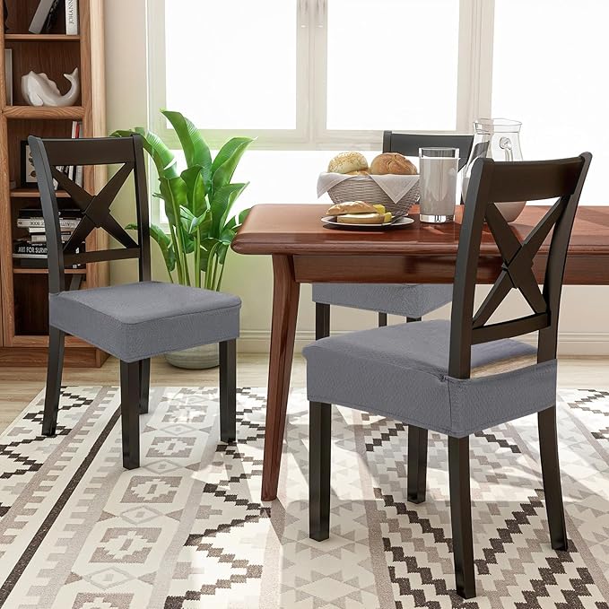 Smiry Waterproof Seat Covers for Dining Room Chairs Set of 4, Stretch Jacquard - Image 8