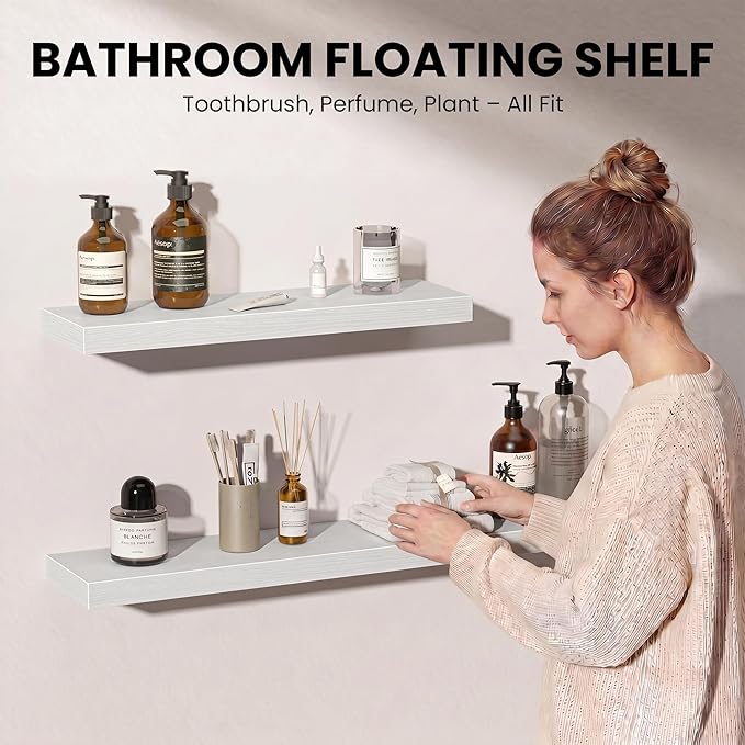 Fun Memories Floating Shelves for Wall, 9.3 Inch Set of 4 Rustic Wood Wall - Image 4
