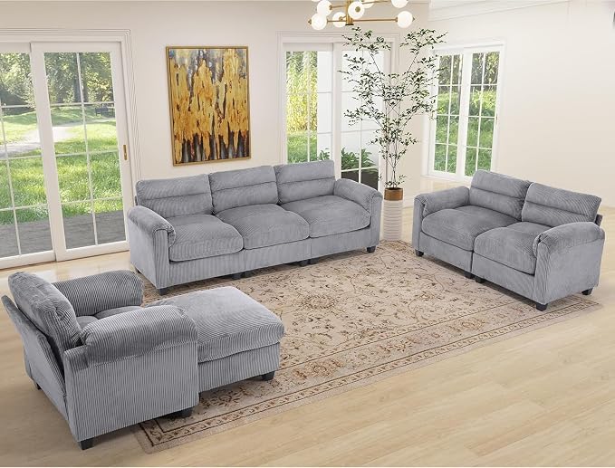 HAOMARKETS Corduroy Sofa Set, Upholstered Armchair and 3-Seater Sofa Sofa Set - Image 7
