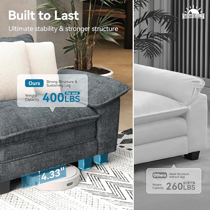 SUNSHINE VALLEY Sofa and Loveseat Set, Oversized Chenille Modular Love seat and - Image 7