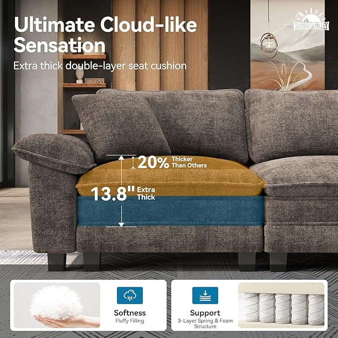 SUNSHINE VALLEY Sofa and Loveseat Set, Oversized Chenille Modular Love seat and - Image 3