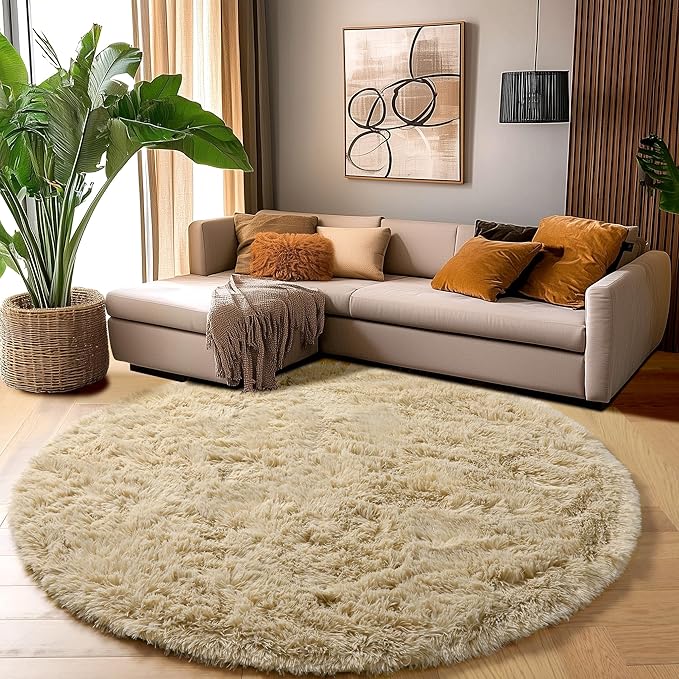 Amdrebio Beige Round Area Rugs 5Ft - Image 3