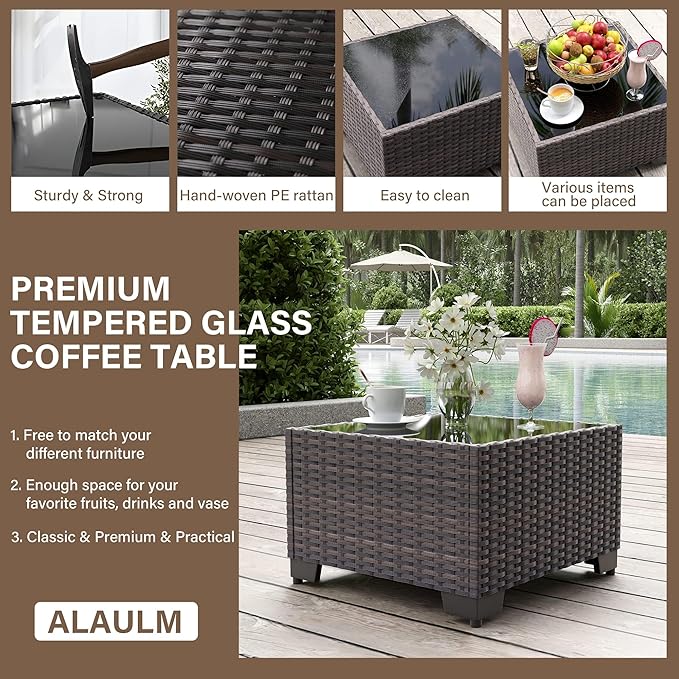 ALAULM 12 Pieces Patio Furniture Set Outdoor Sectional Sofa Brown PE Rattan - Image 5