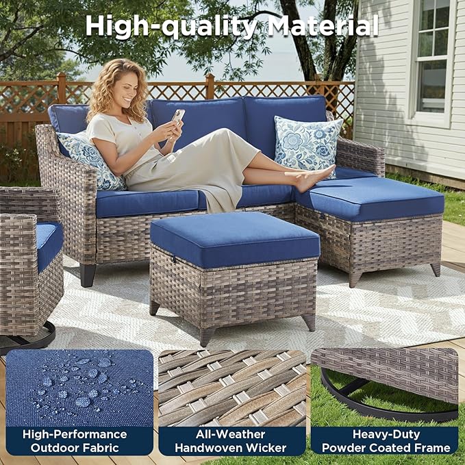 Outdoor Patio Furniture Set-6 Piece High Back Outdoor Furniture Set Sectional - Image 3