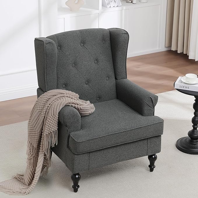Accent Chair for Living Room, Mid Century Modern Upholstered Armchair, Wingback - Image 3