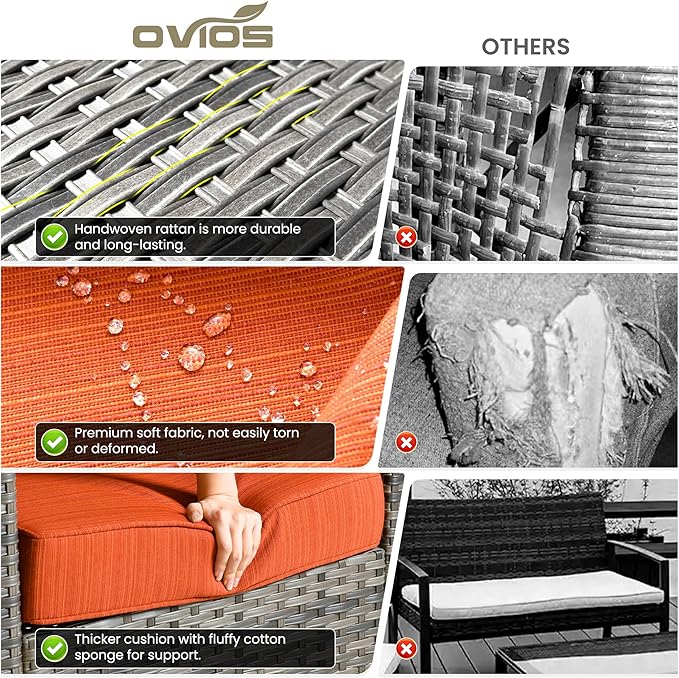 ovios 8 Pieces Patio Furniture Set, Outdoor Wicker Sofa Couch - Image 9
