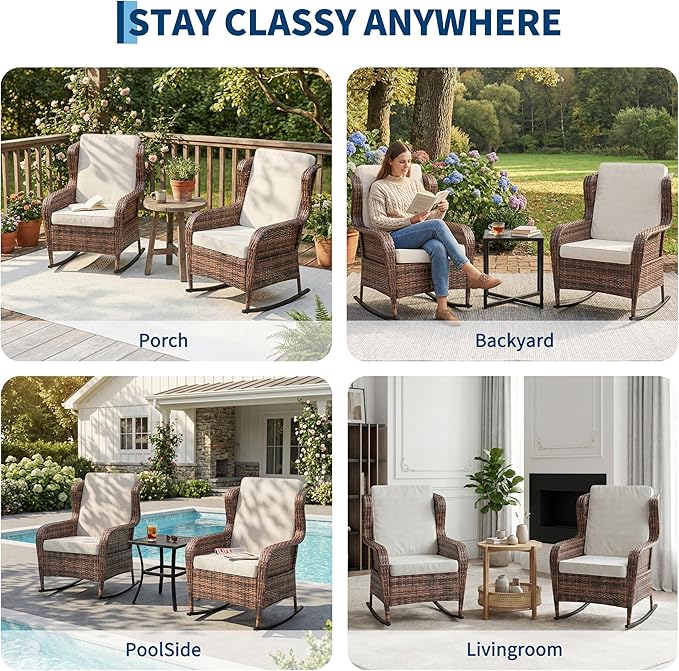 Garvee Outdoor Wicker Rocking Chair, 1 Piece Outdoor Rocking Chair, All Weather - Image 6