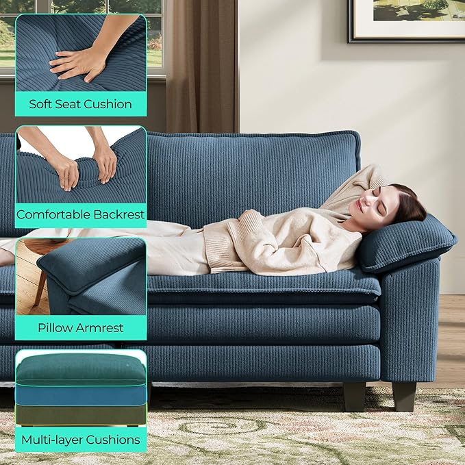 LINSY HOME 157" Modular U-Shaped Sectional Sofa, 4-Seat Corduroy Modern Cloud - Image 4