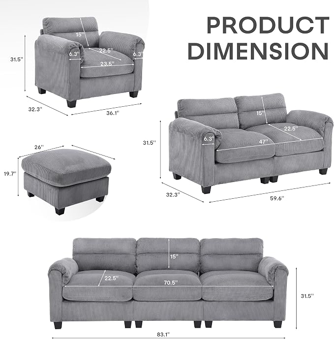 HAOMARKETS Corduroy 2-Seater Sofa, Upholstered Loveseat Couch - Image 2