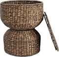happimess SAT1000B Bhola 18" Hourglass Handwoven Hyacinth Storage Accent Table by Happimess