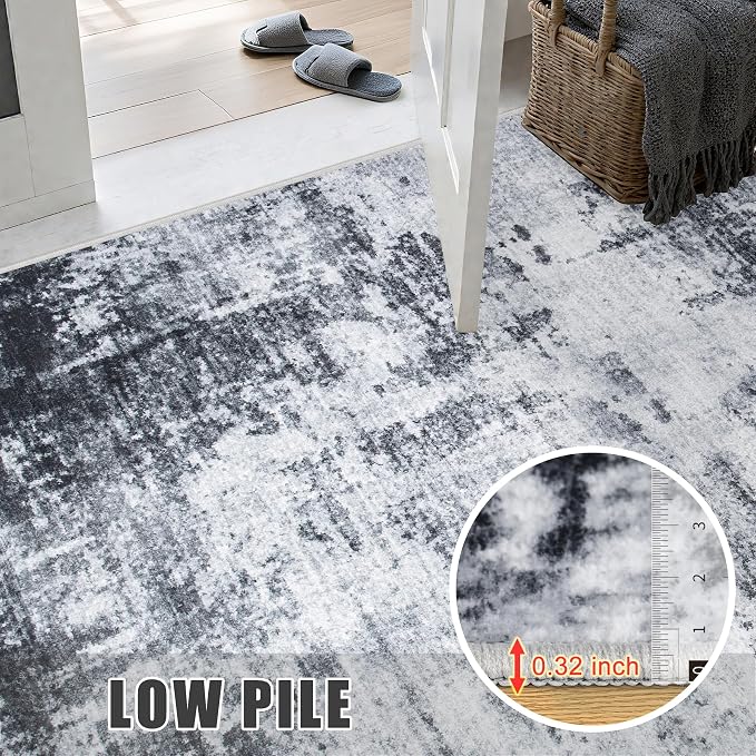 2'x5'Runner Rug Washable Rug: Modern Abstract Soft Thin Runner Rug Dark Black - Image 7