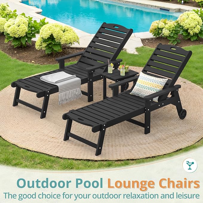 LUE BONA Lounge Chair Outdoor Set of 2, HDPS Chaise Lounge Outdoor - Image 2