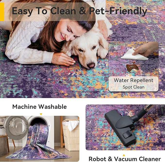 RELEANY Washable Area Rugs 2'x6' Non-Slip Modern Abstract Soft - Image 6
