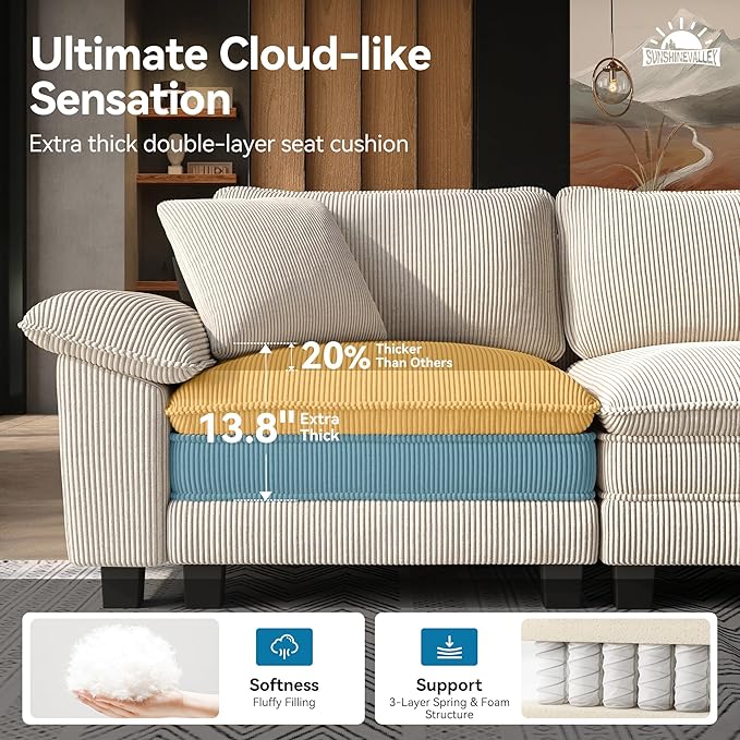 SUNSHINE VALLEY Sofa and Loveseat Set, Oversized Corduroy Modular Love seat and - Image 3