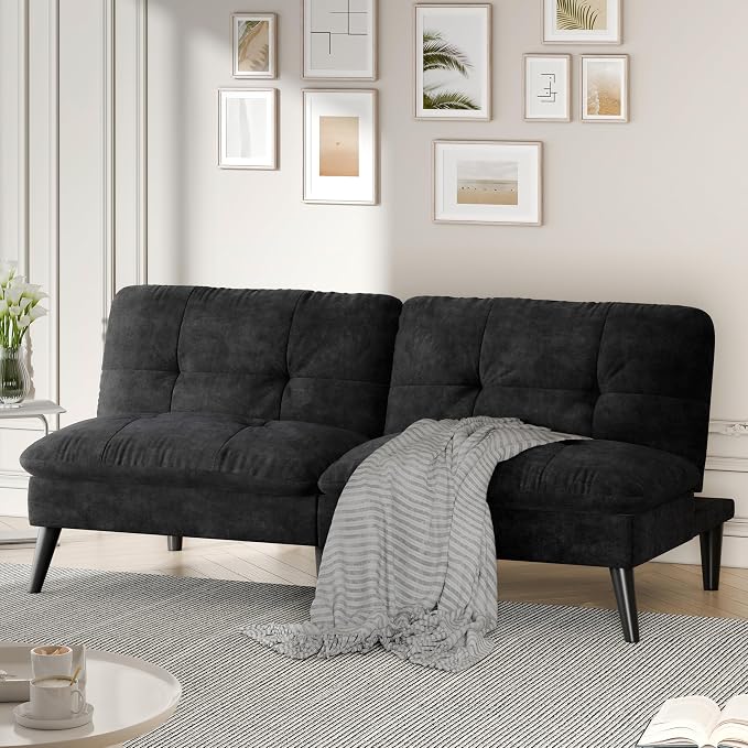 Shintenchi Futon Sofa Bed, Foldable Small Velvet Couch Bed by Shintenchi%7CFurnitureMadeforRealLife