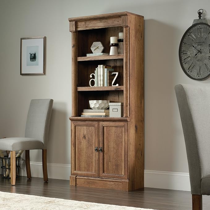 Sauder Palladia Bookcase with Doors, Library Bookcase, Vintage Oak Finish - Image 2