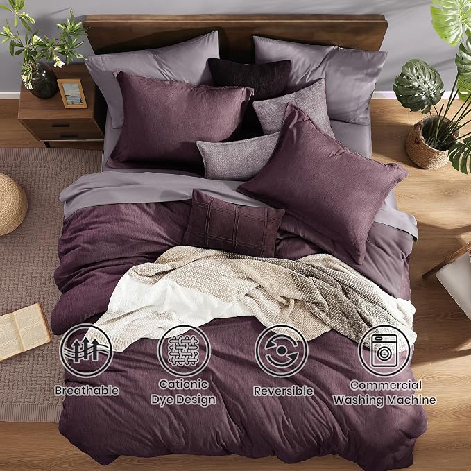 Monbix King Size Comforter Set, Italian Plum King Bedding Set Reversible - Image 2