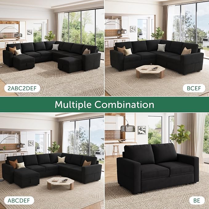 HONBAY Modular Sectional Sleeper Sofa Bed, Velvet Sectional Couch - Image 5