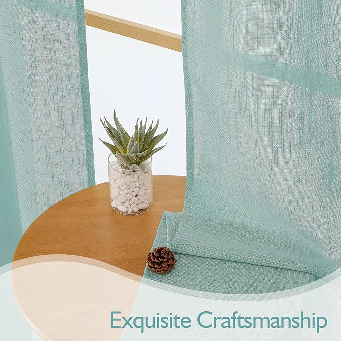Chyhomenyc Extra Long Aqua Green Semi Sheer Curtains 108 Inches Long 2 Panels - Image 6