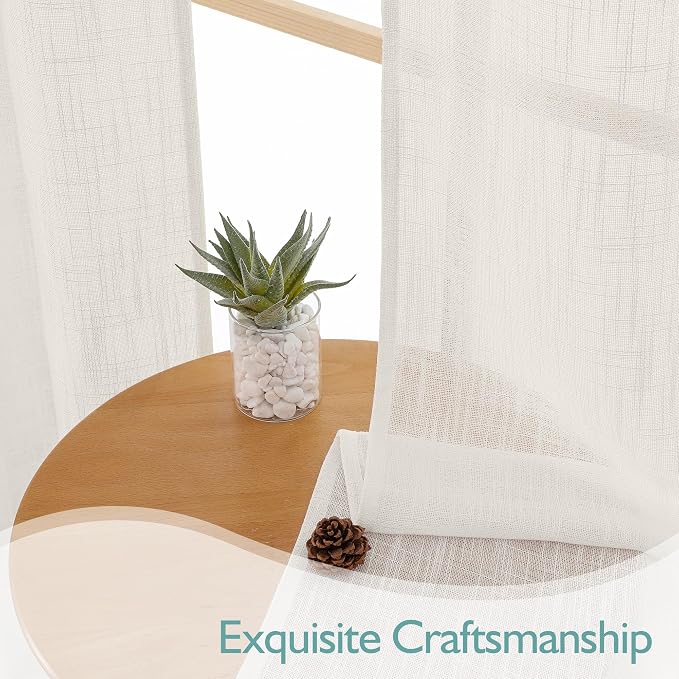 Chyhomenyc Extra Long Ivory Semi Sheer Curtains 120 Inches Long 2 Panels Set - Image 6