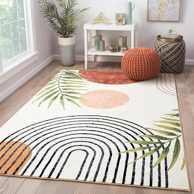 RoomTalks Mid Century Modern Washable Rug, Boho Cute Aesthetic 9x12 Area Rugs by RoomTalks