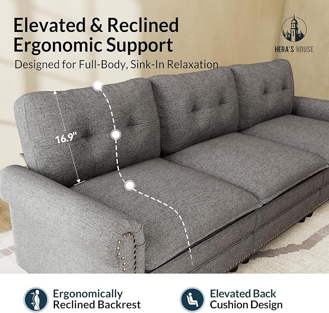 HERA'S HOUSE 116.11" Mid-Century Modern Couch, Oversized Sectional Couch - Image 9
